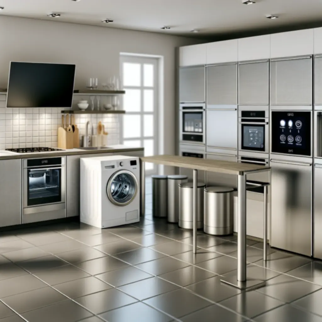 Moderne keuken met verschillende hoogwaardige apparaten