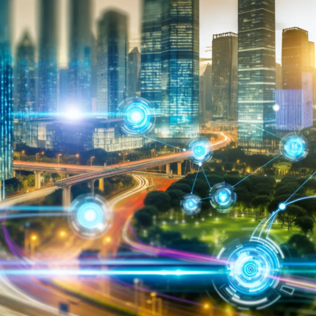 Stadsgezicht met slimme infrastructuur en connected mobiliteit